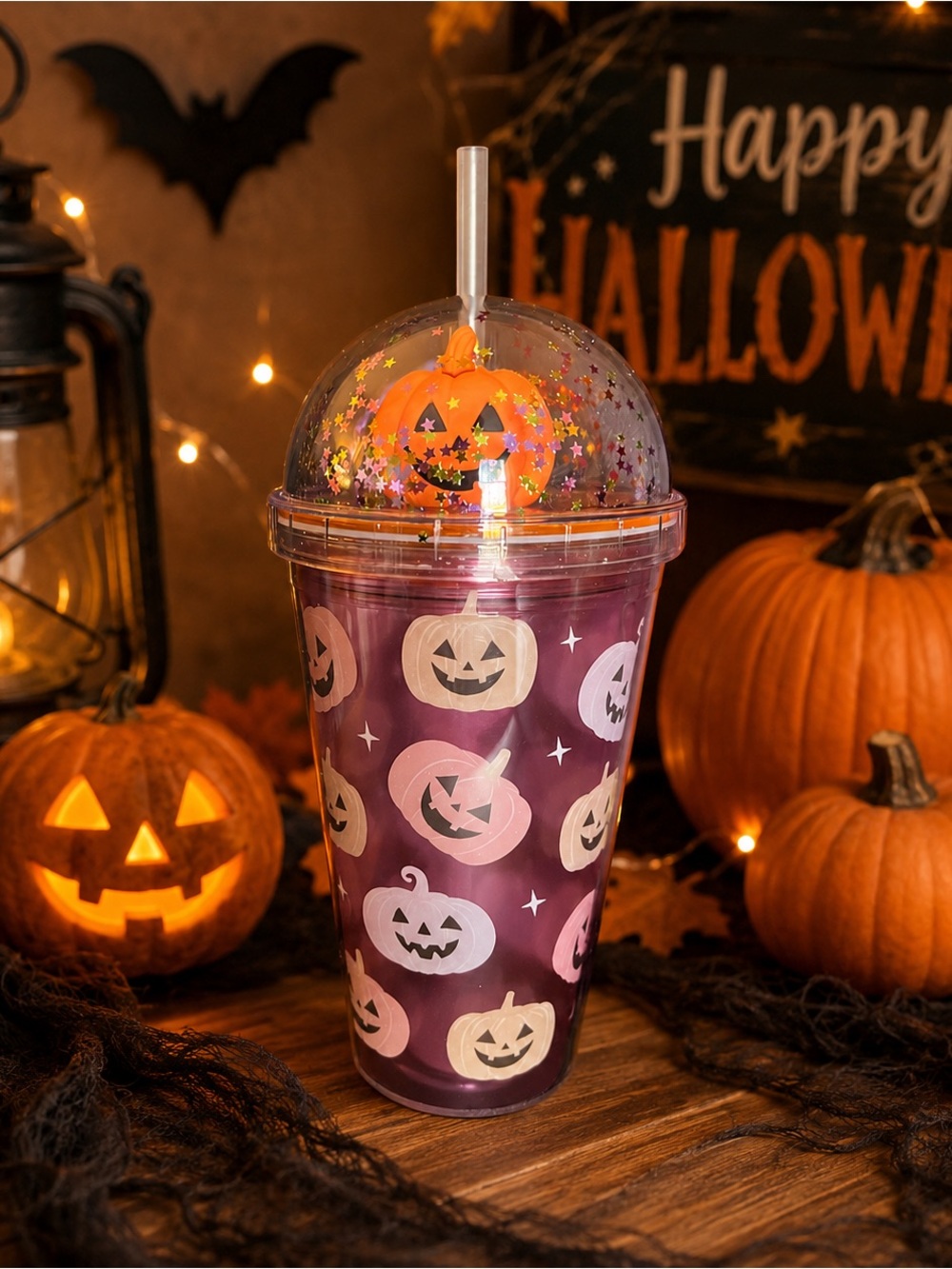 Halloween Pumpkin Jack-O'-Lantern Reusable Party Tumbler Cup